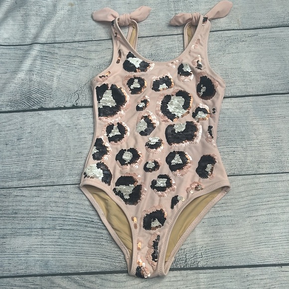 Shade Critters Girls One Piece Pink Leopard Magic Sequin Swimsuit - size 6 - Picture 5 of 6